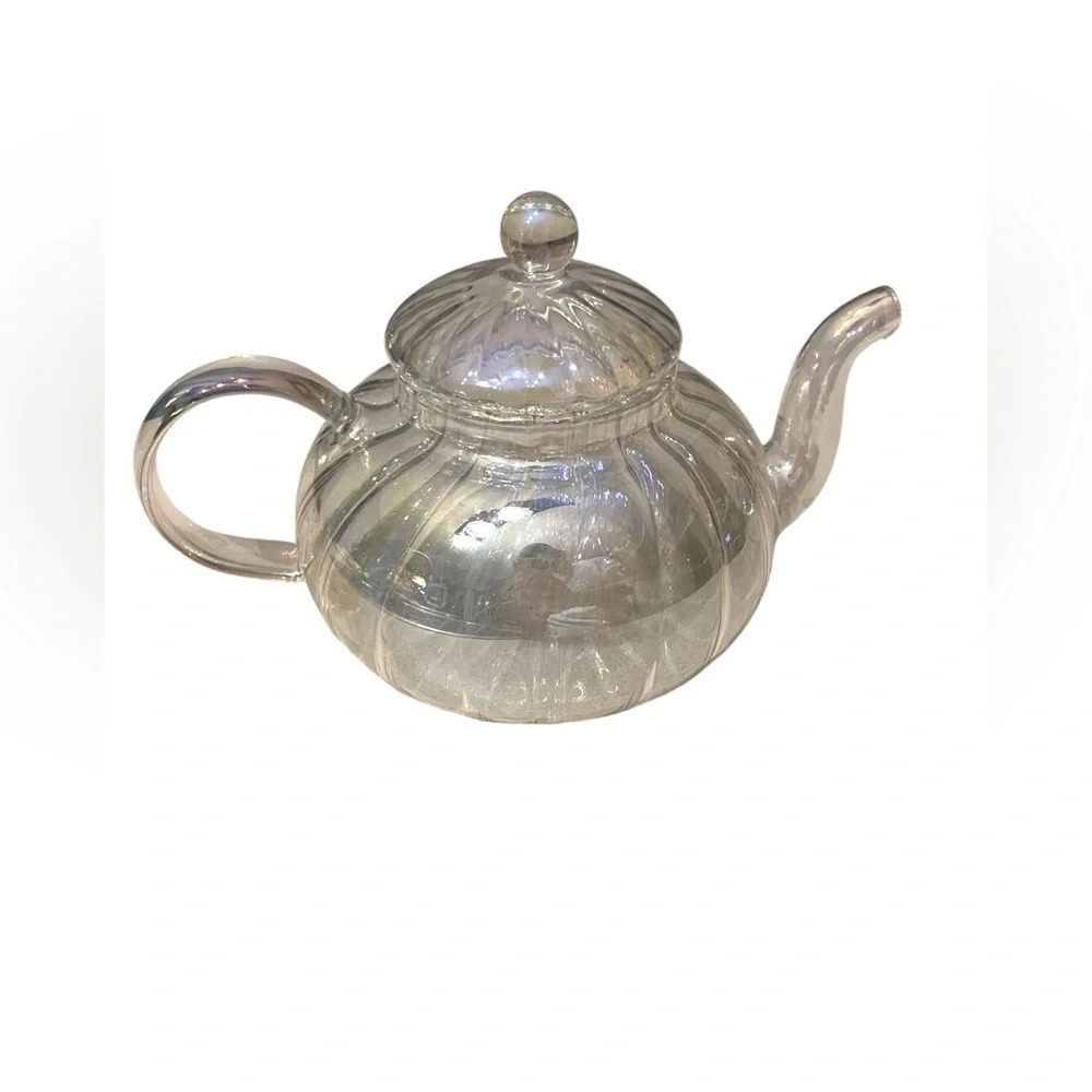 1950s Iridescent Clear Glass Tea Pot With Lid
